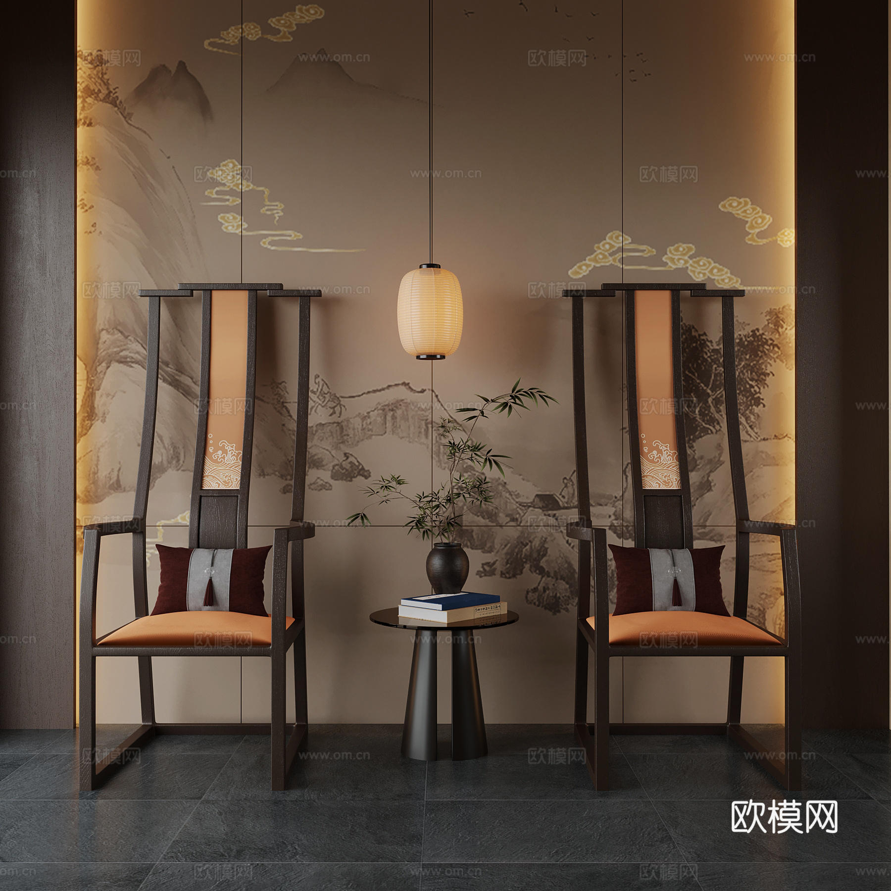 20新中式休闲椅 圈椅su模型