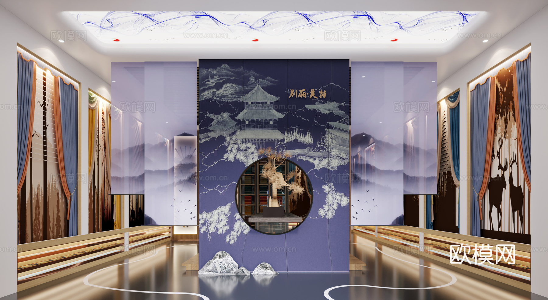 新中式窗帘专卖店3d模型