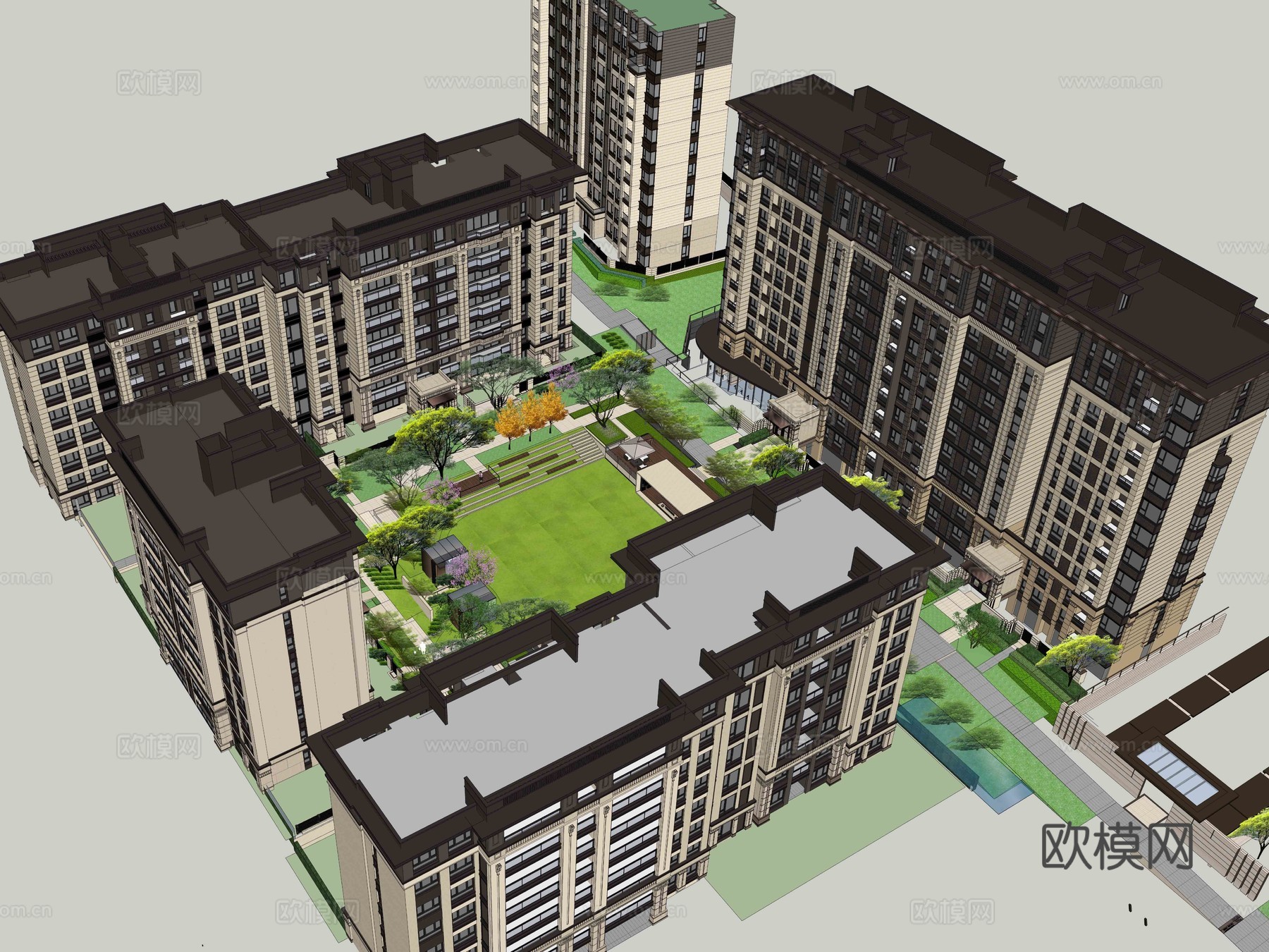 新中式居住区su模型下载
