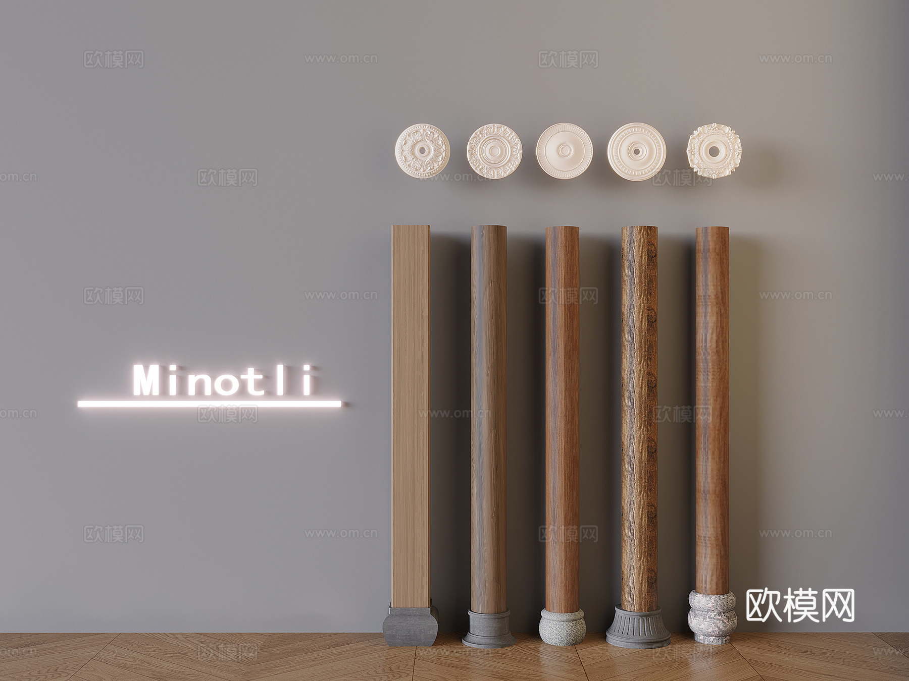 罗马柱 柱头  木头中式柱子3d模型下载