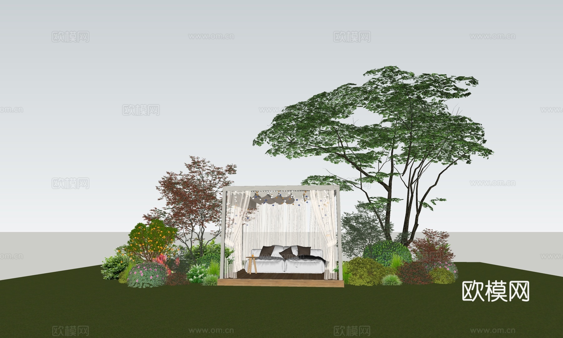 现代简约乡村庭院 木廊架 su模型下载
