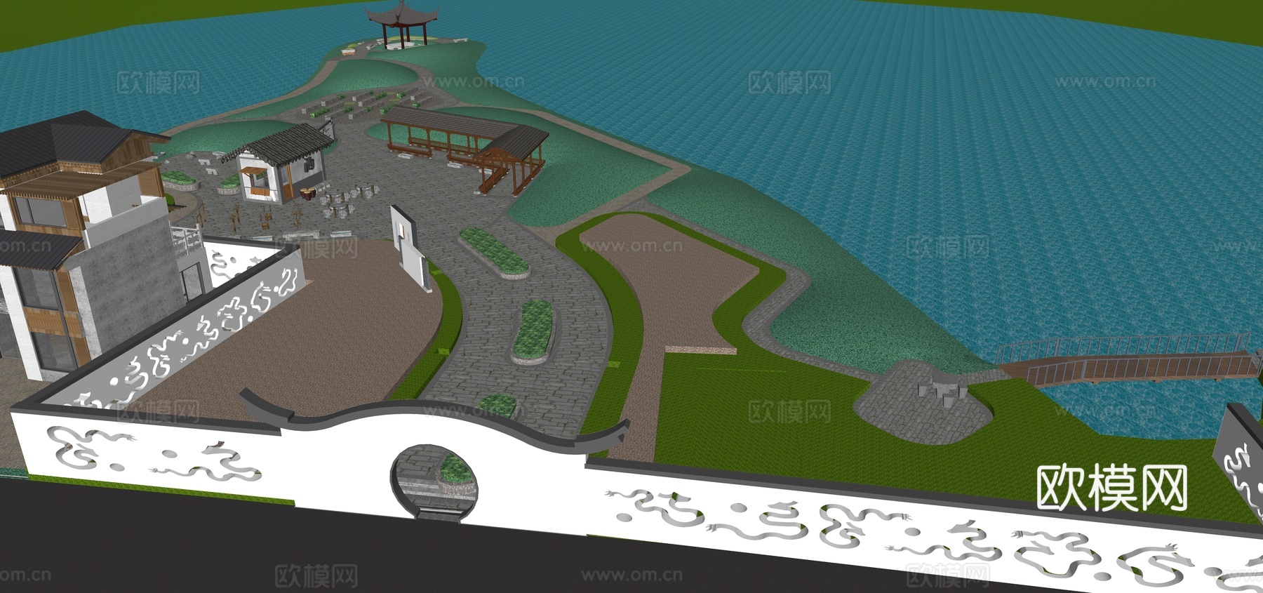 乡村公园景观 广场景观su模型下载