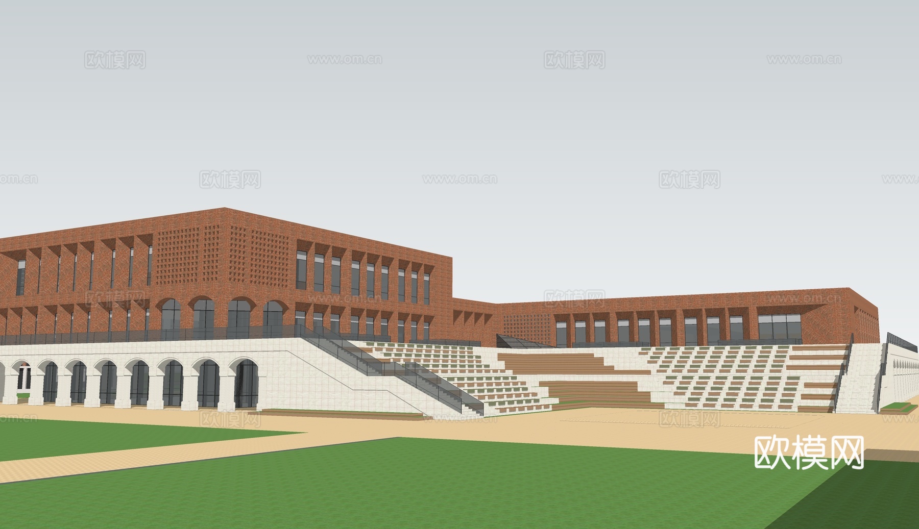 现代大学教学楼建筑外观su模型下载
