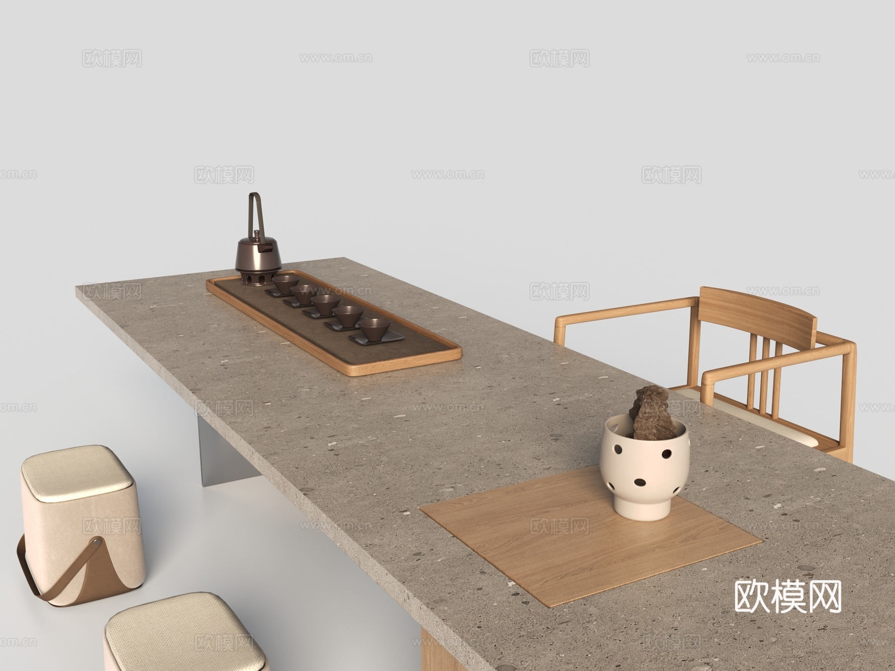现代茶桌椅组合 摆件 单椅 凳子3d模型