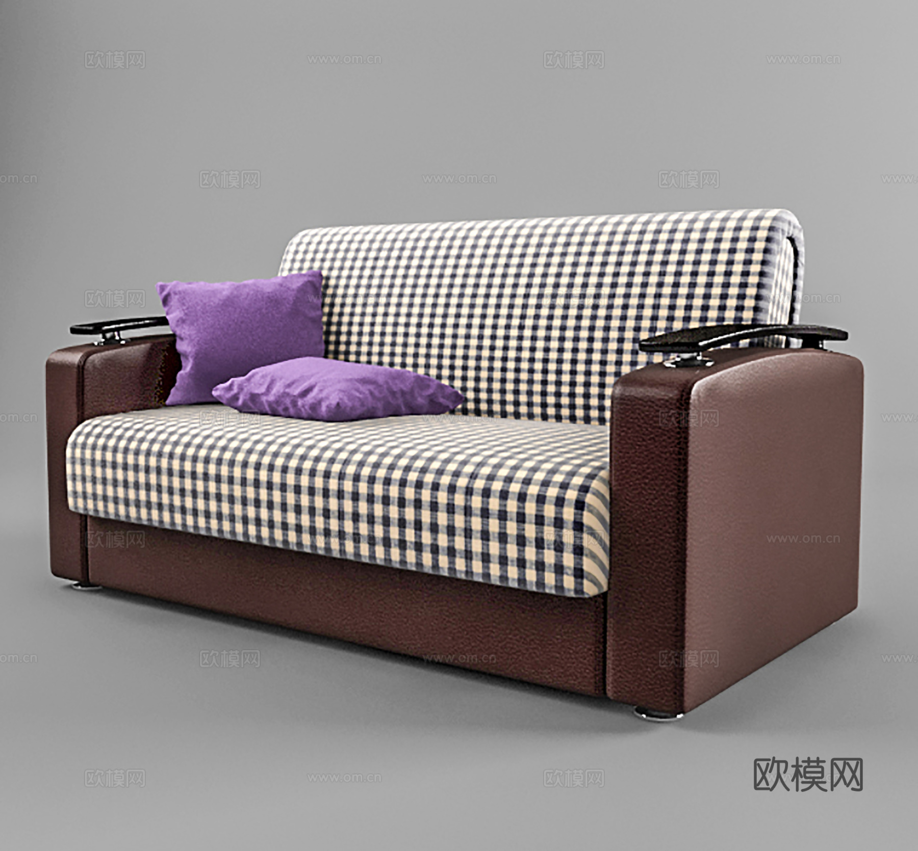 现代双人沙发 皮革沙发 休闲沙发 沙发抱枕3d模型