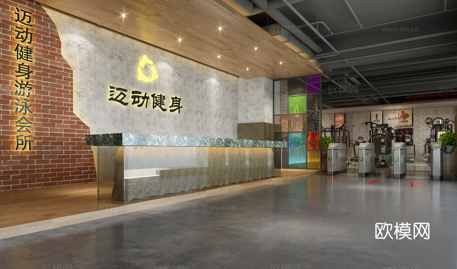 现代工业风健身房健身会所健身器材3d模型