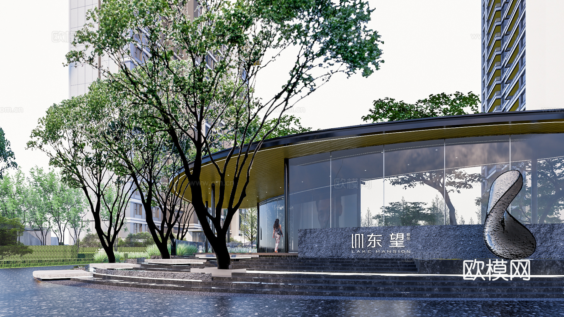 现代小区景观su下载模型
