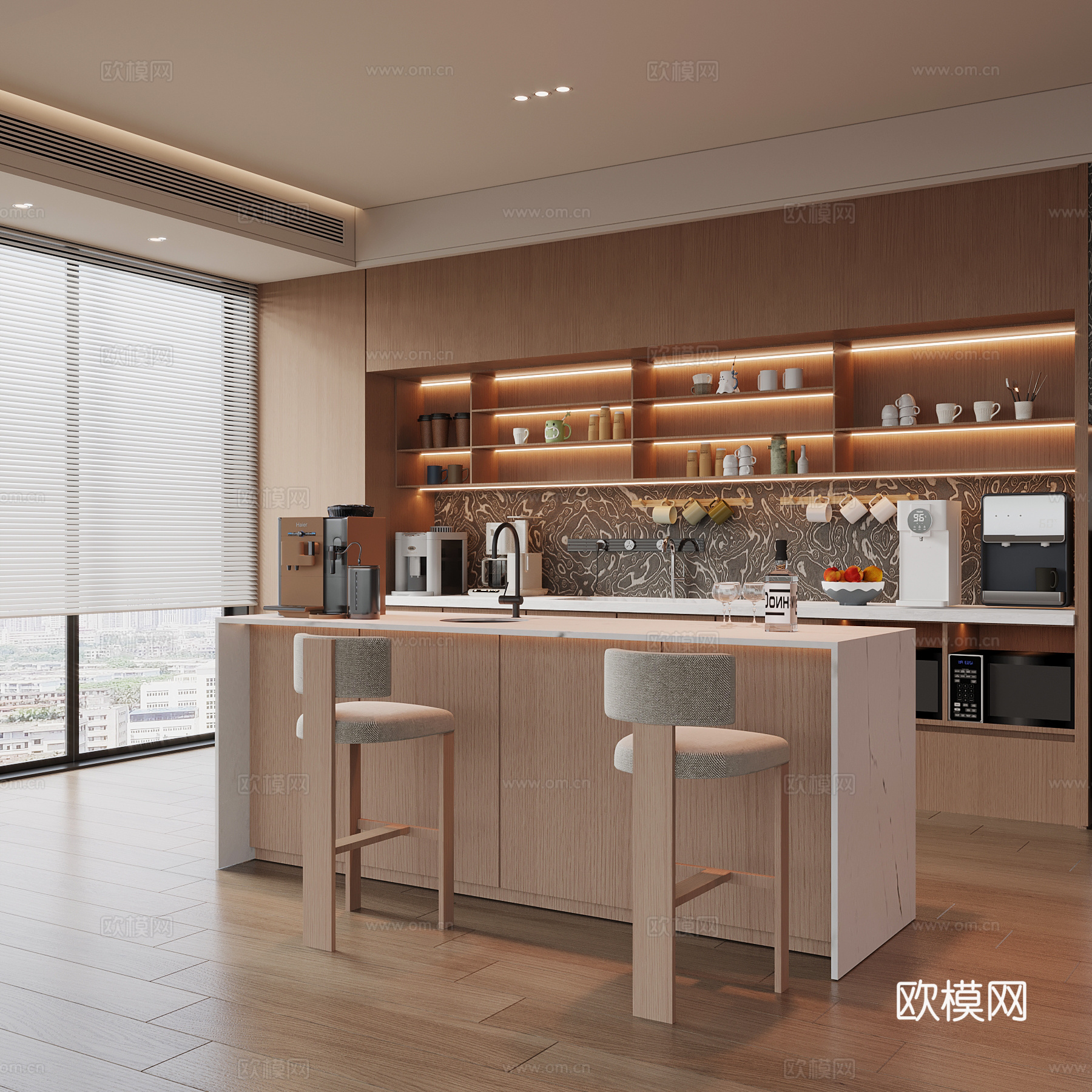 23中古风水吧台 茶水柜 茶水间3d模型