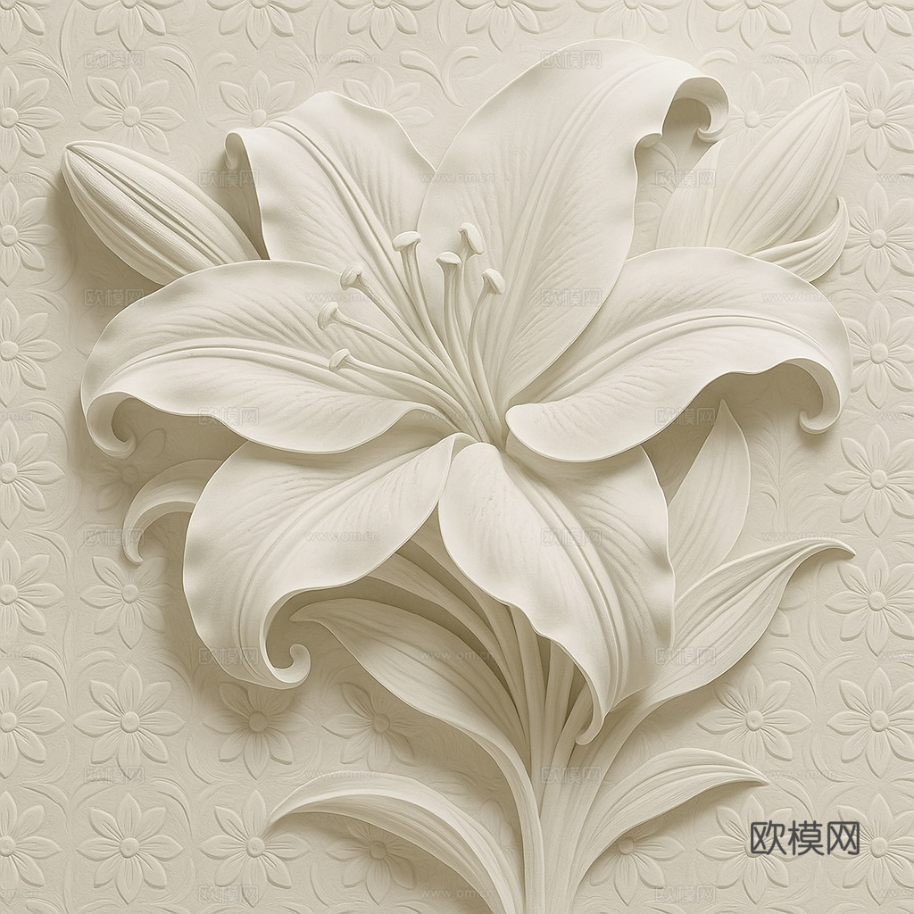 凹凸3d石材百合花瓣造型墙壁贴图