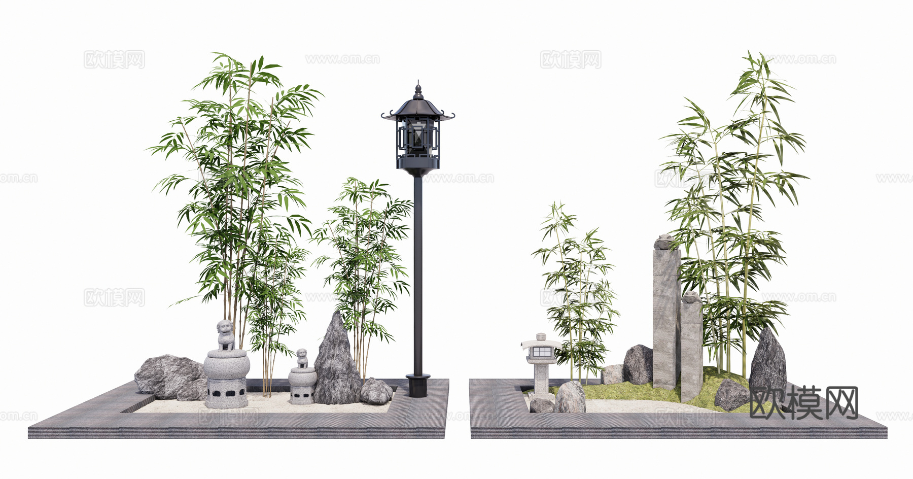 中式景观小品 庭院小品 绿植竹子su模型下载