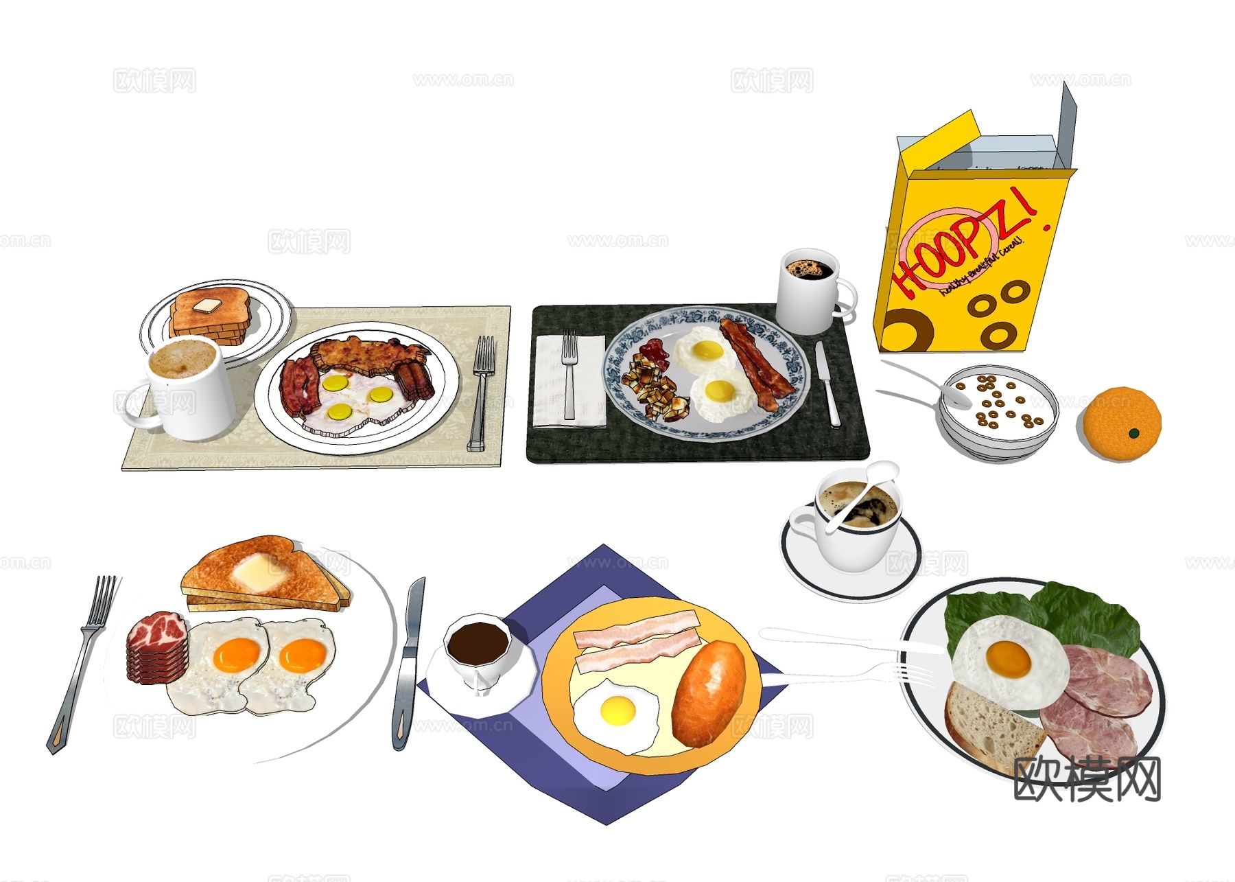 早餐食物 鸡蛋面包su模型下载