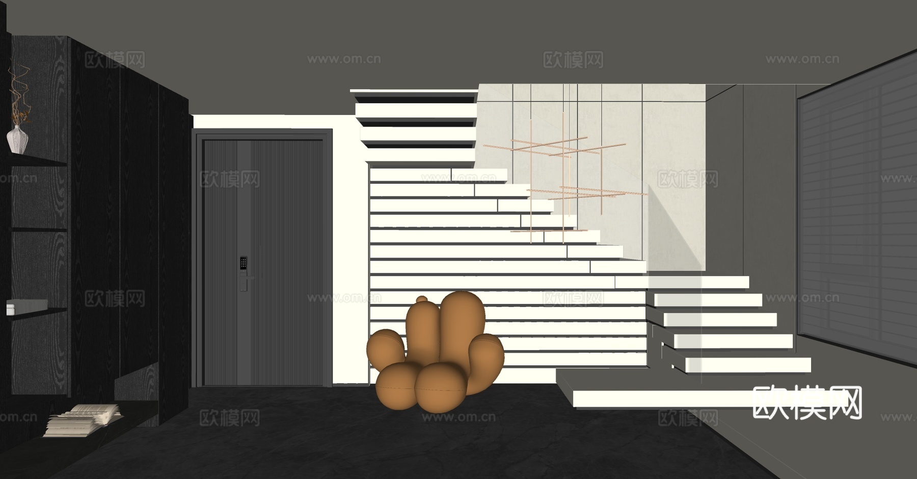 现代楼梯景观 地下室景观小品 入户玄关 造景 楼梯间端景su模型