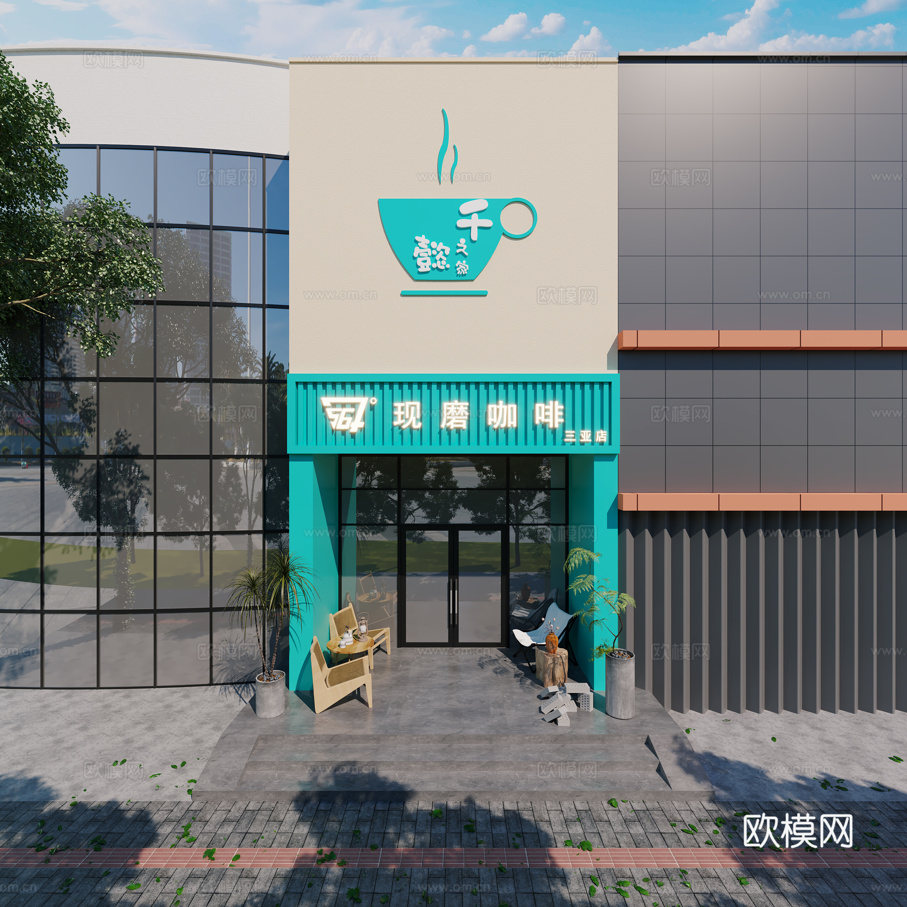 现代咖啡店门头3d模型