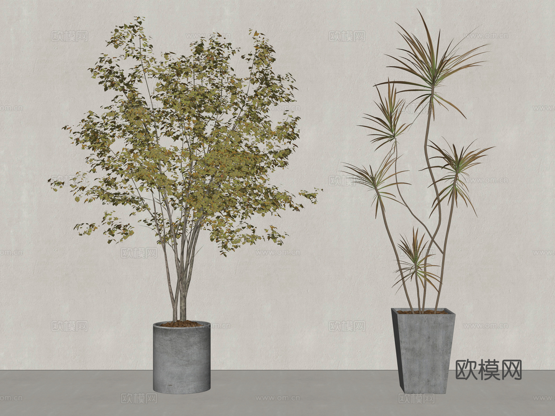现代绿植盆栽su模型下载