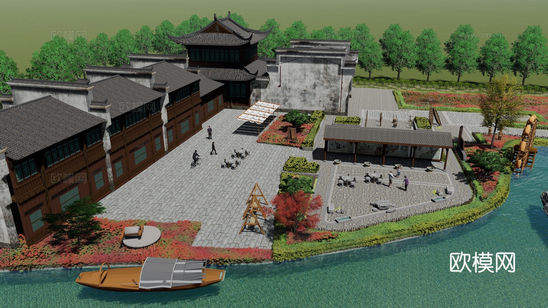 乡村公园景观su模型下载