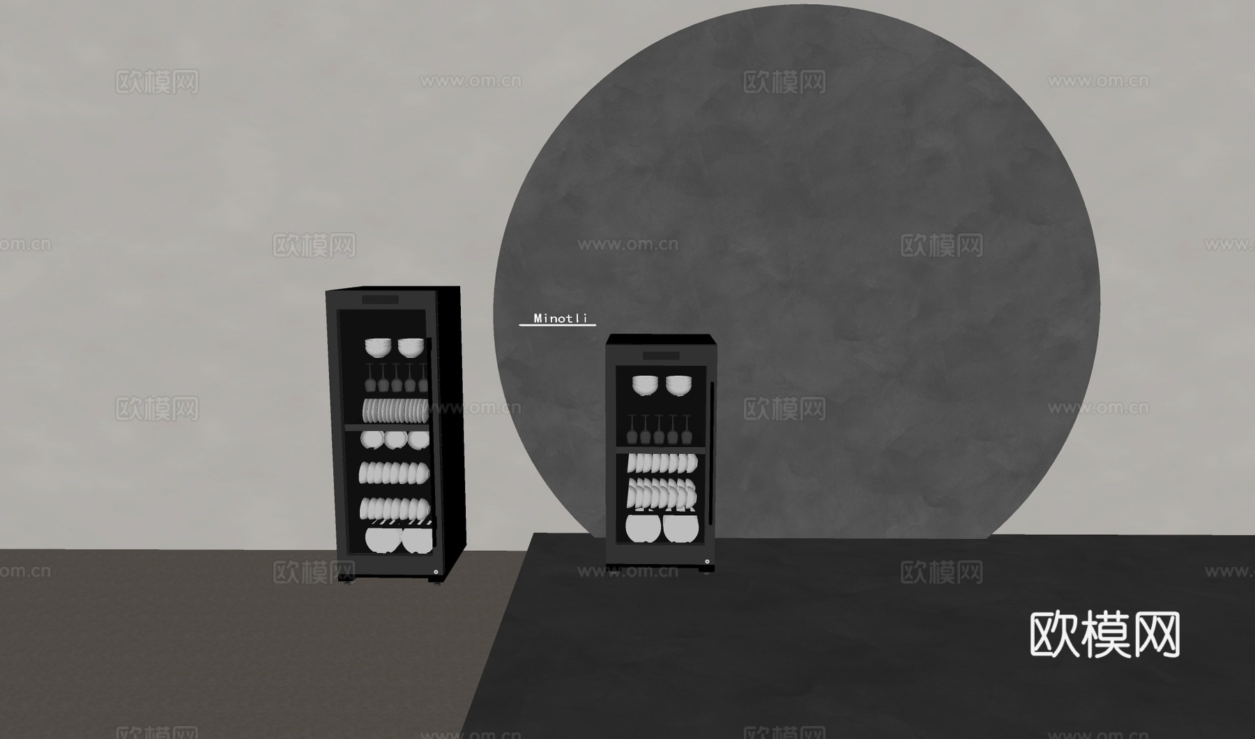 现代智能消毒柜 碗盘碟筷消毒柜 储物收纳柜su模型