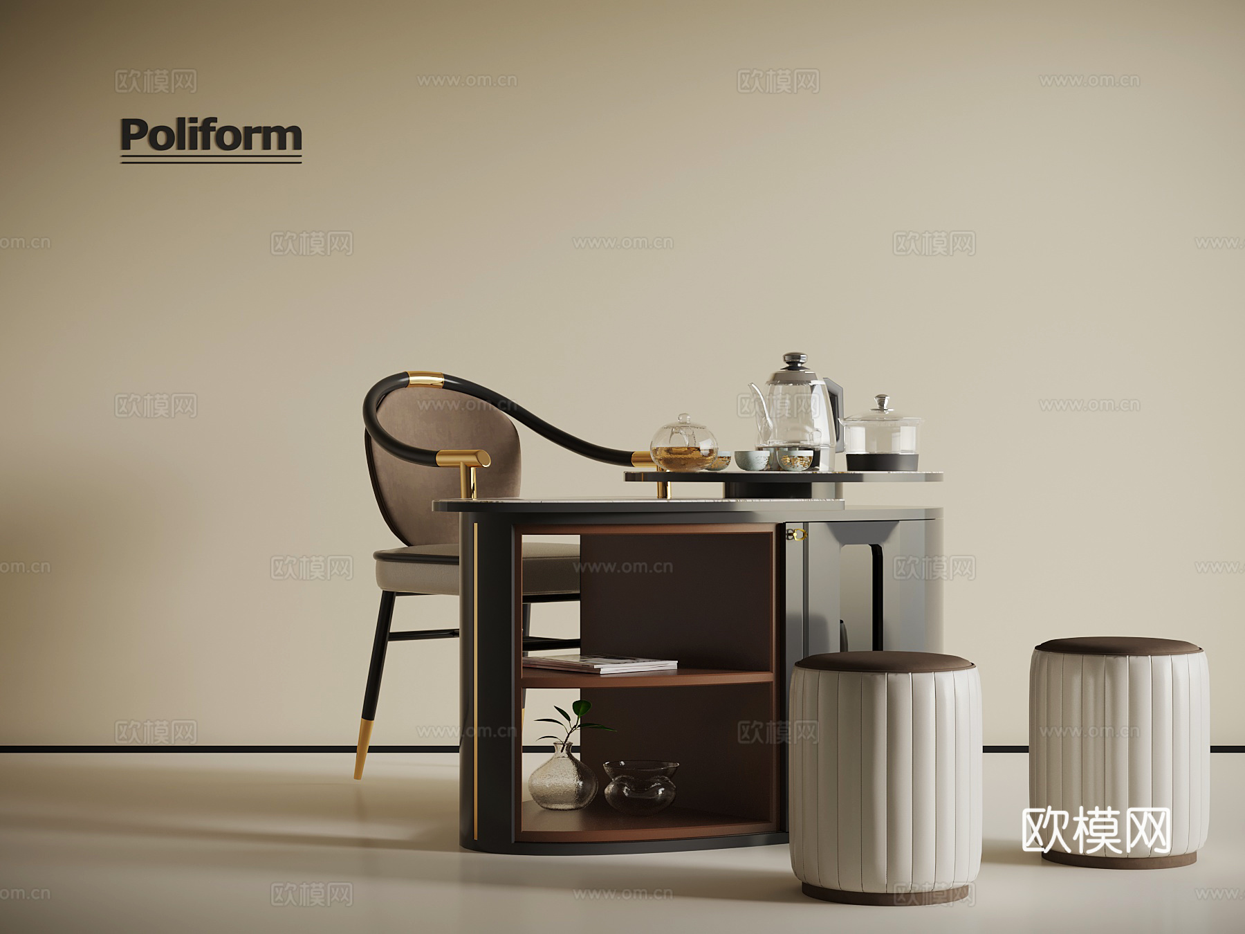 新中式小茶台 茶桌椅3d模型