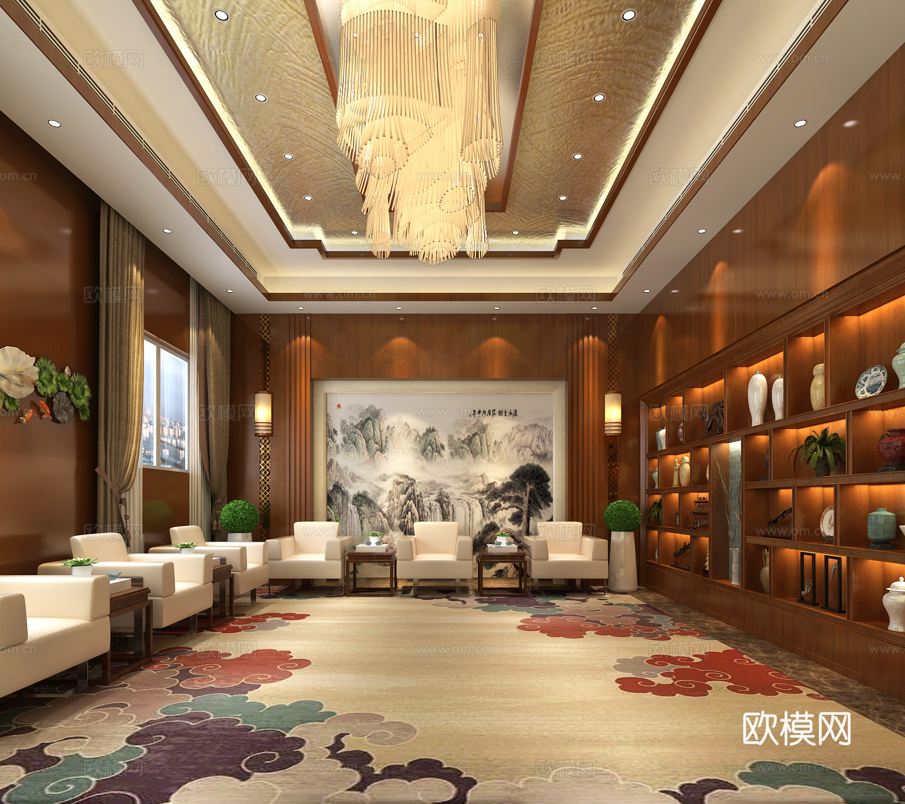 中式办公接待厅接待室3d模型