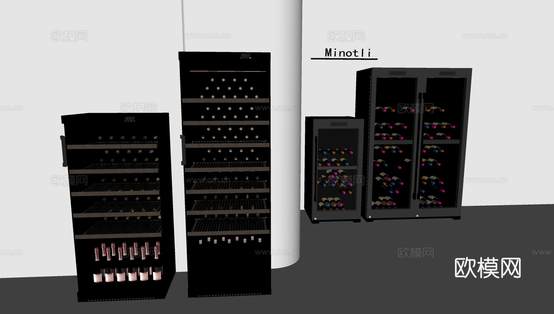 无缝嵌入式红酒柜 成品恒温红酒柜su模型