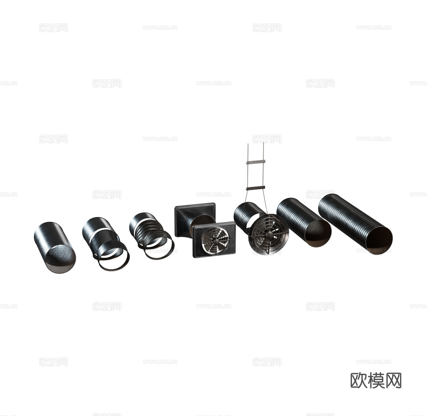 现代模块化铁艺圆形 飞机组件 零部件 通风孔 出气孔 排风孔3d模型