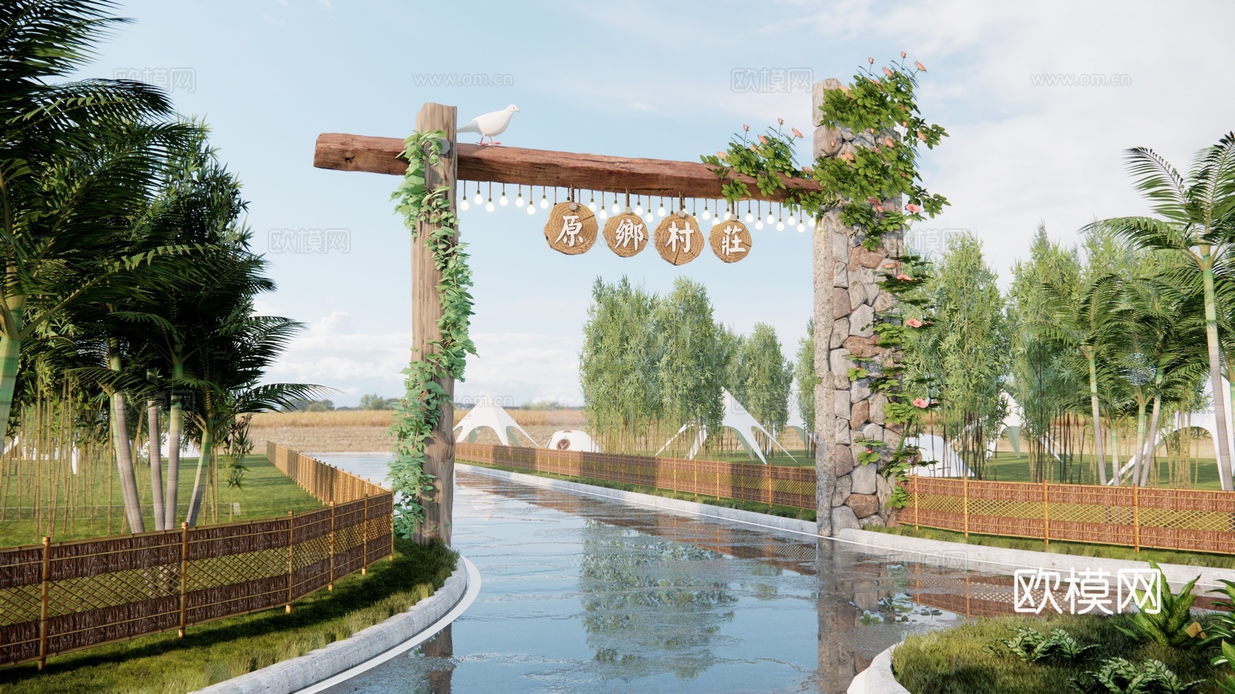 现代景观大门 民宿入口su模型下载