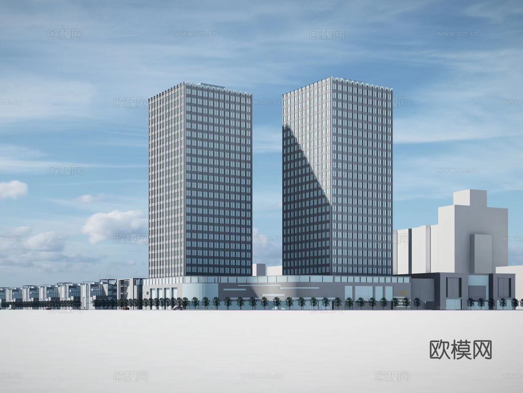 现代写字楼建筑外观su模型下载