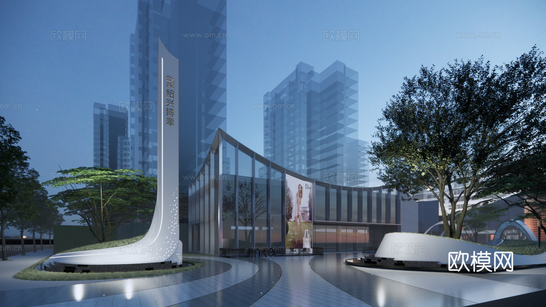 现代线条曲线展示区景观su模型下载
