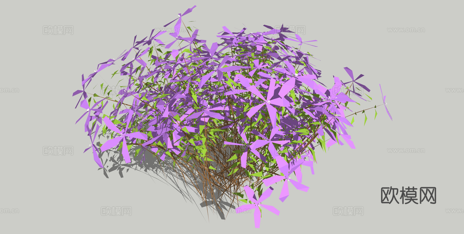 紫色花朵 花槽 花草 野花su模型下载