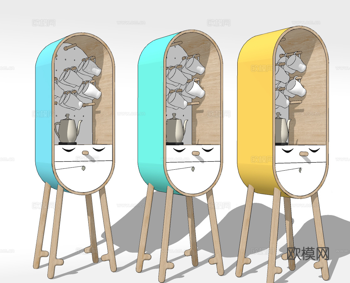 北欧原木边柜su模型下载