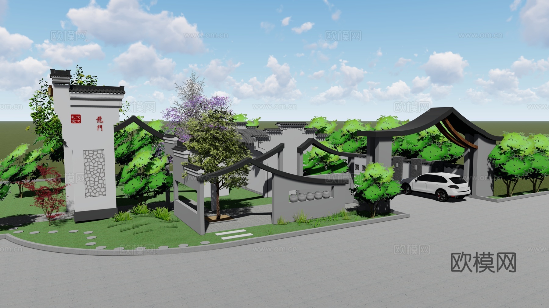 中式公建牌楼su模型下载