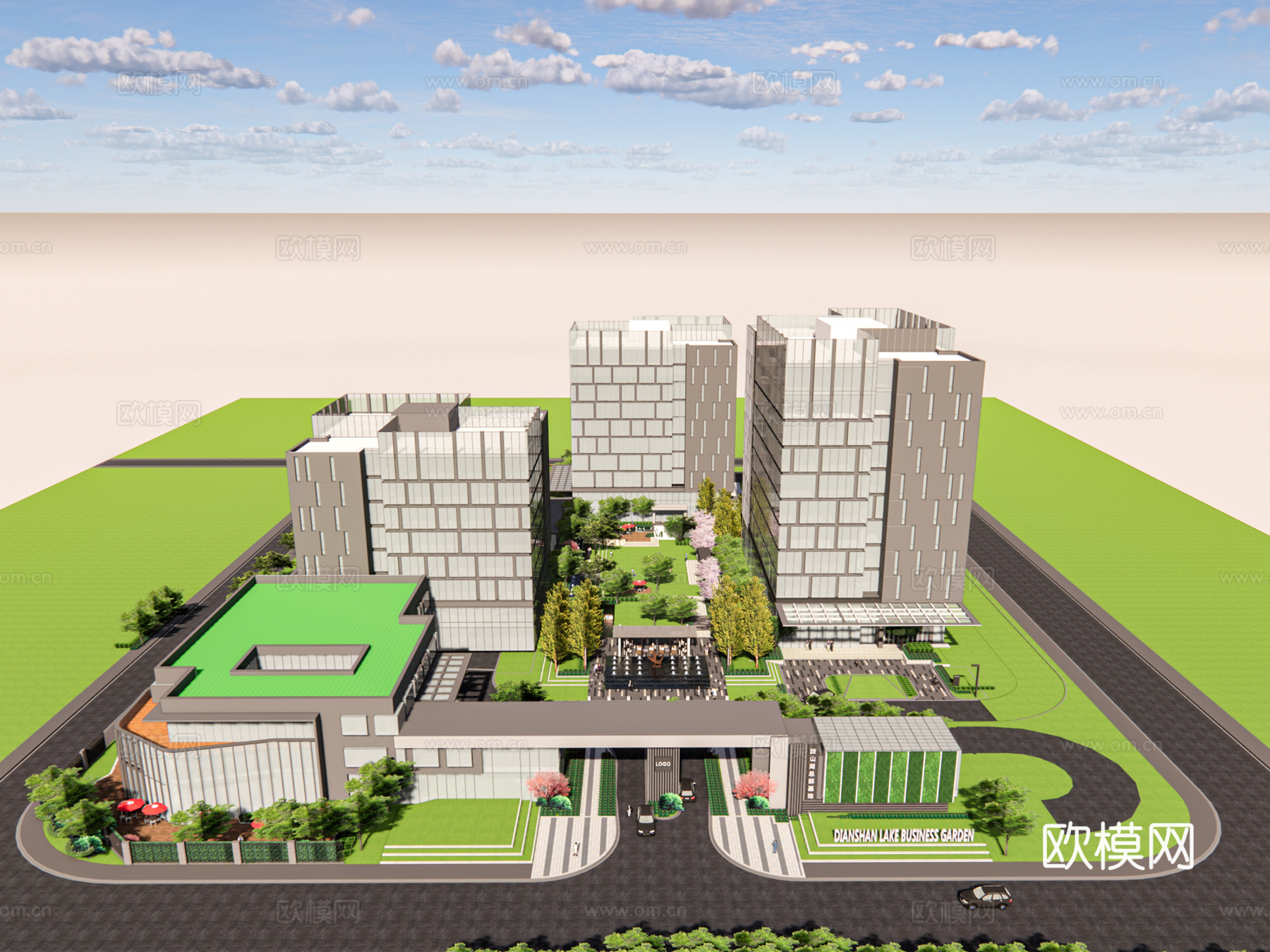 现代工业园区建筑外观su模型下载