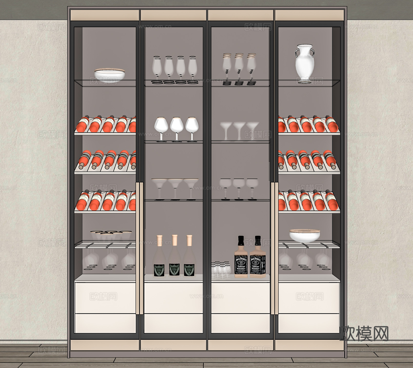 现代酒柜su模型下载