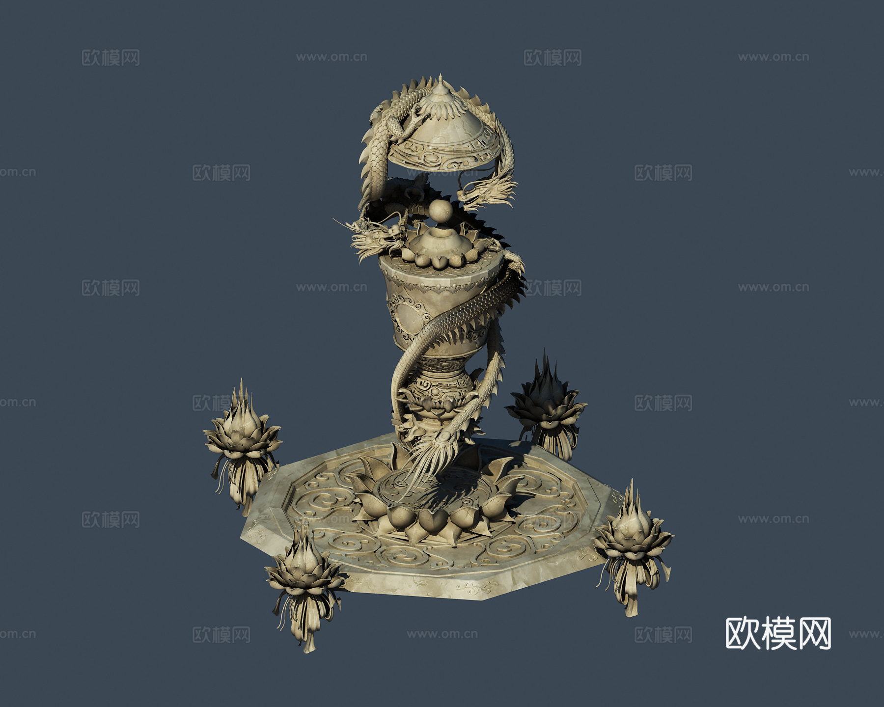 龙雕塑 双龙戏珠 石柱3d模型