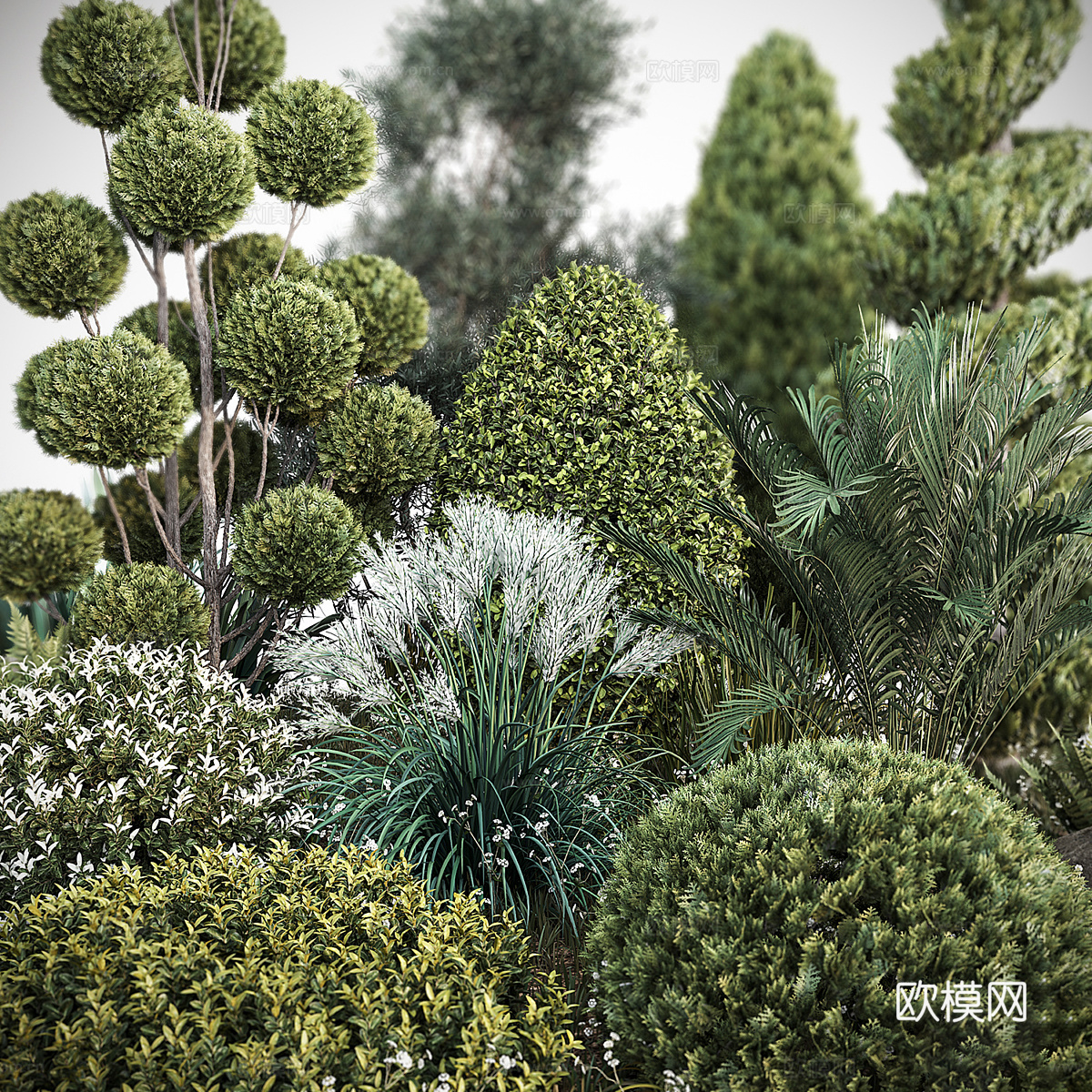 现代户外庭院绿植 植物堆3d模型