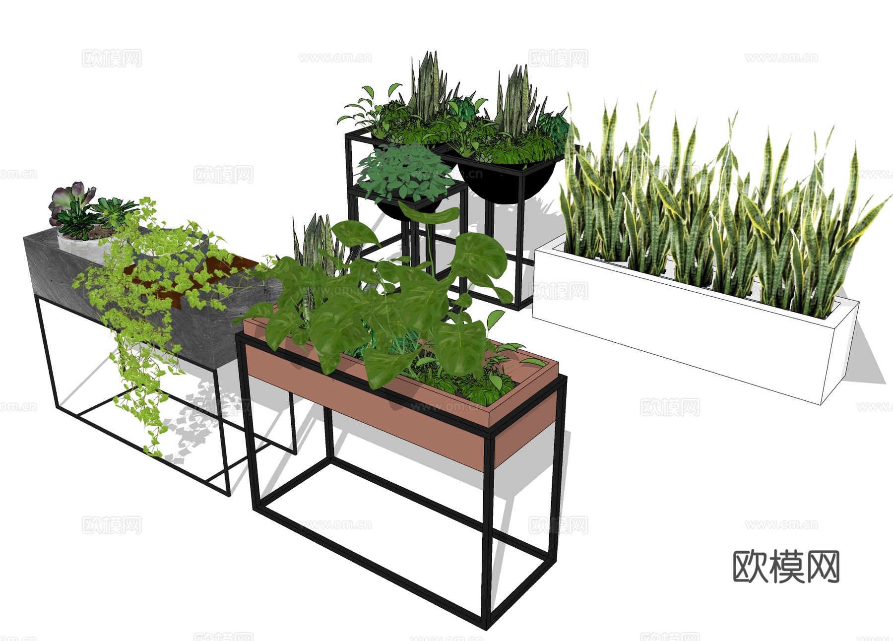 绿植花箱 铁艺花钵su模型下载
