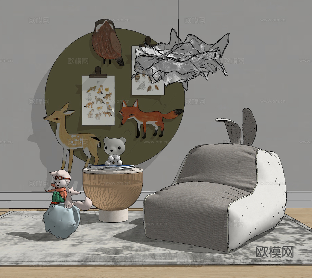 现代布艺懒人沙发su模型下载