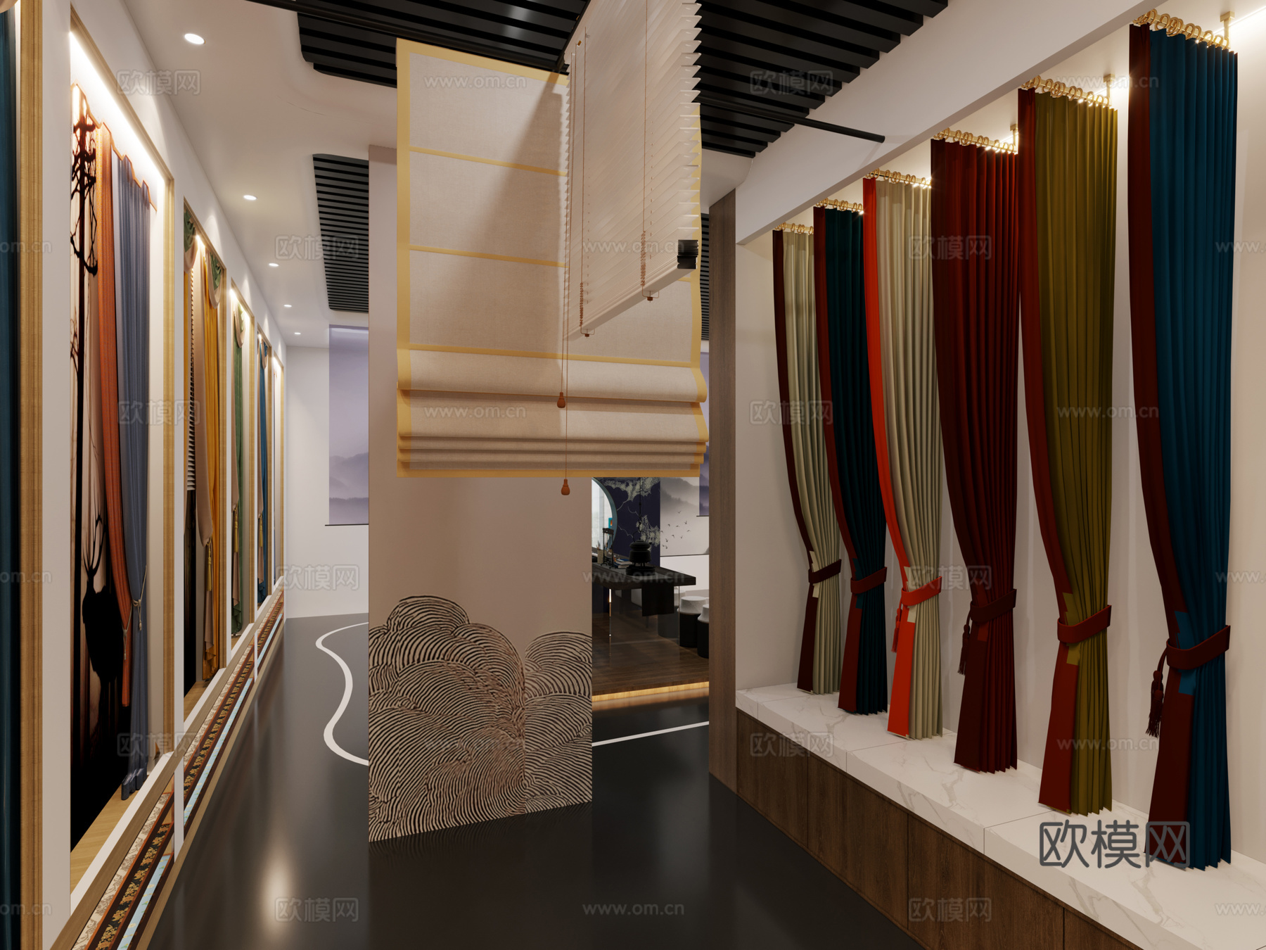 新中式窗帘专卖店3d模型