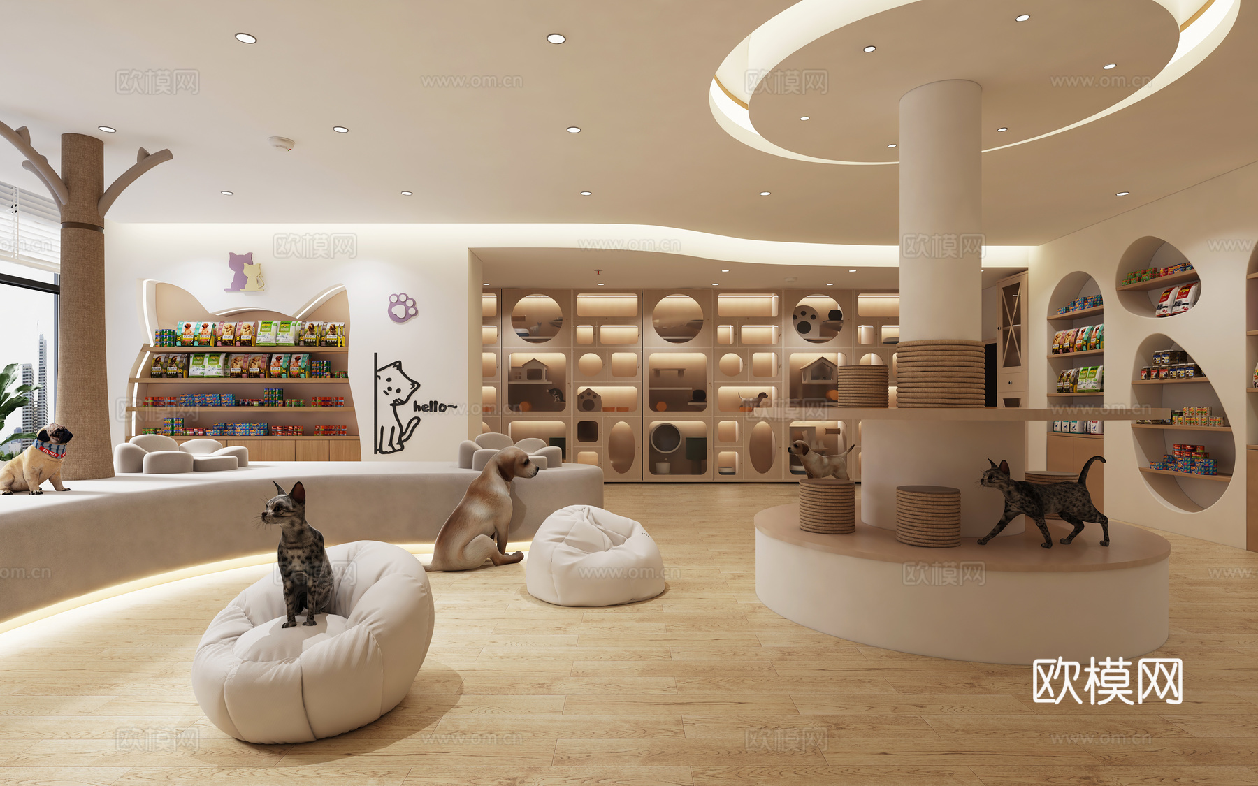 猫咖宠物店 宠物用品店 狗粮猫粮零食罐头 宠物寄存柜 猫舍3d模型