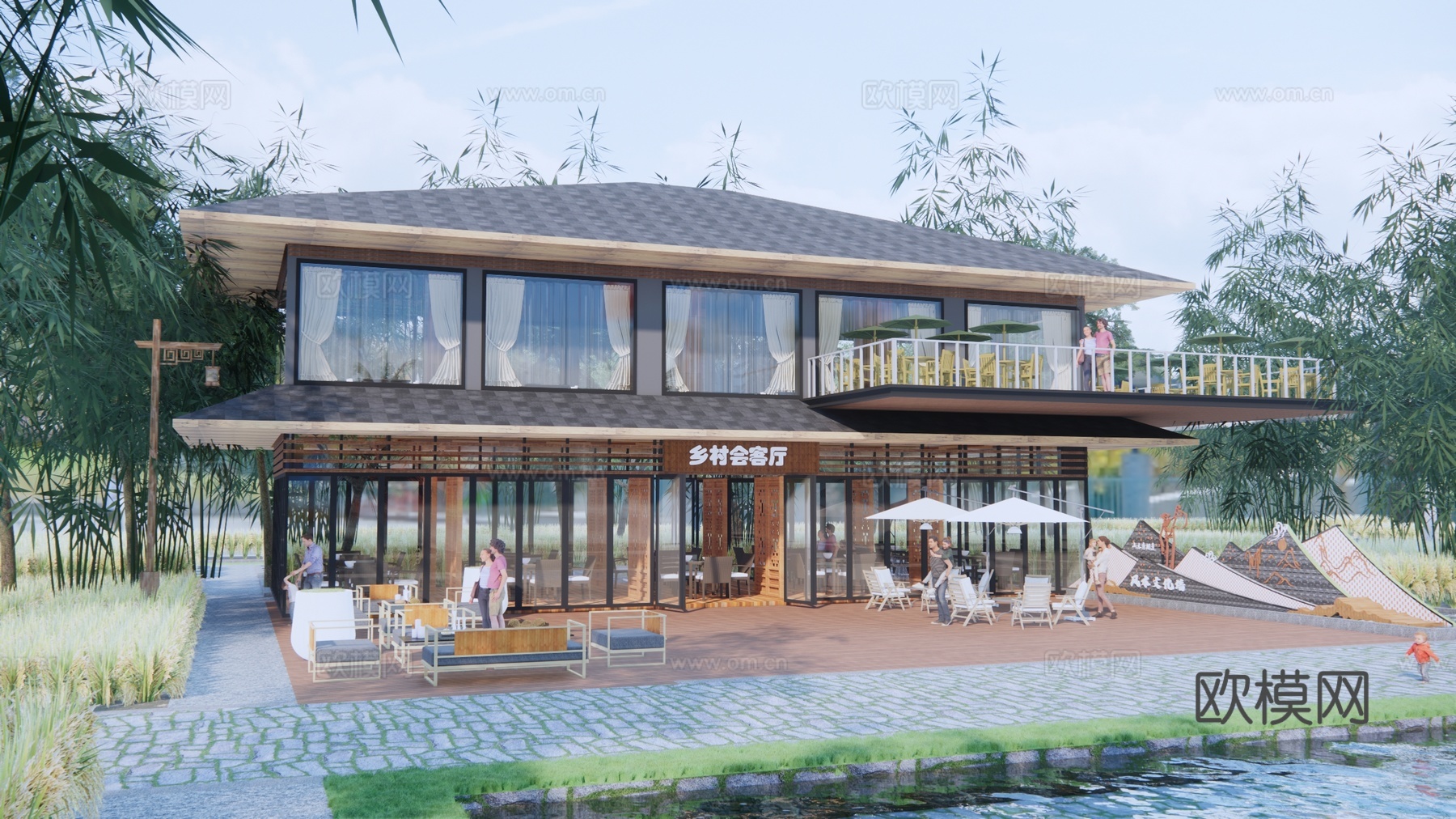 现代餐厅建筑外观su模型下载
