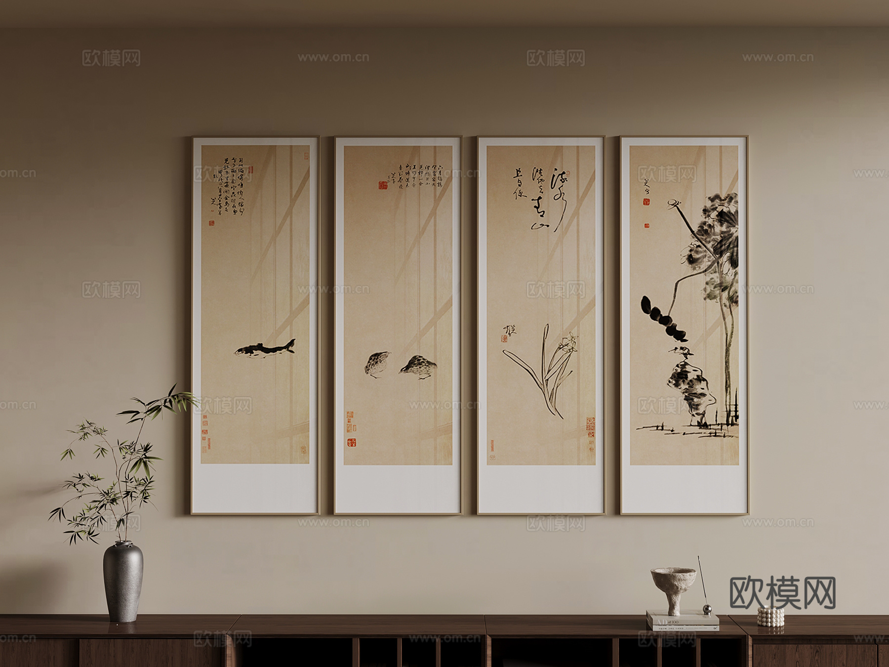 10新中式装饰画su模型