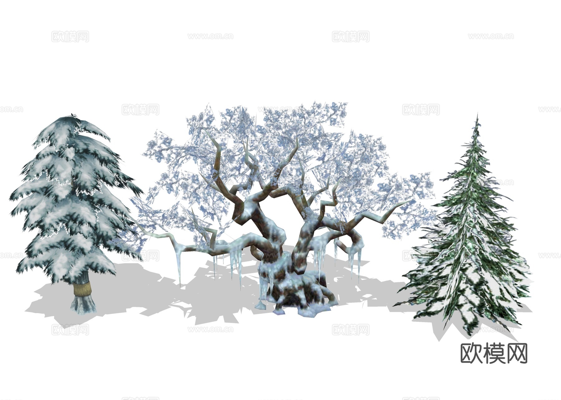 雪景树木su模型下载
