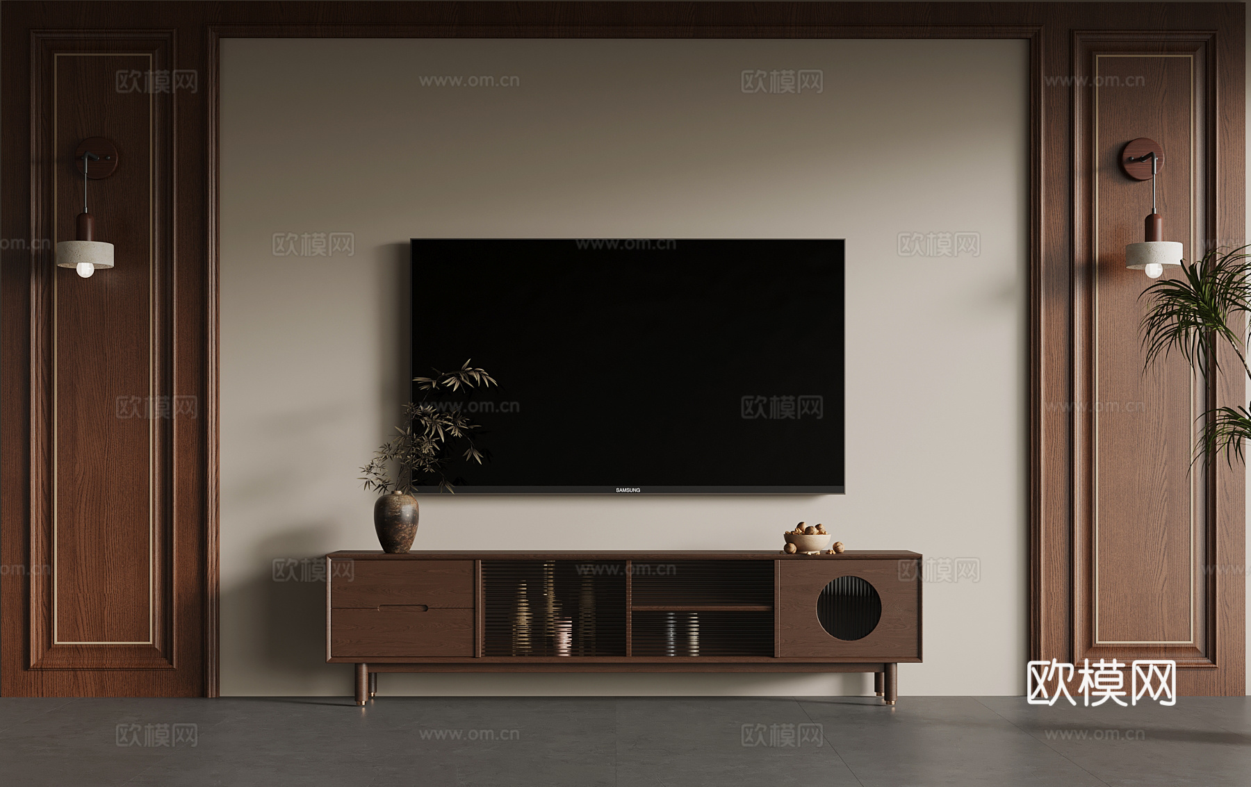 电视柜 新中式电视柜su模型