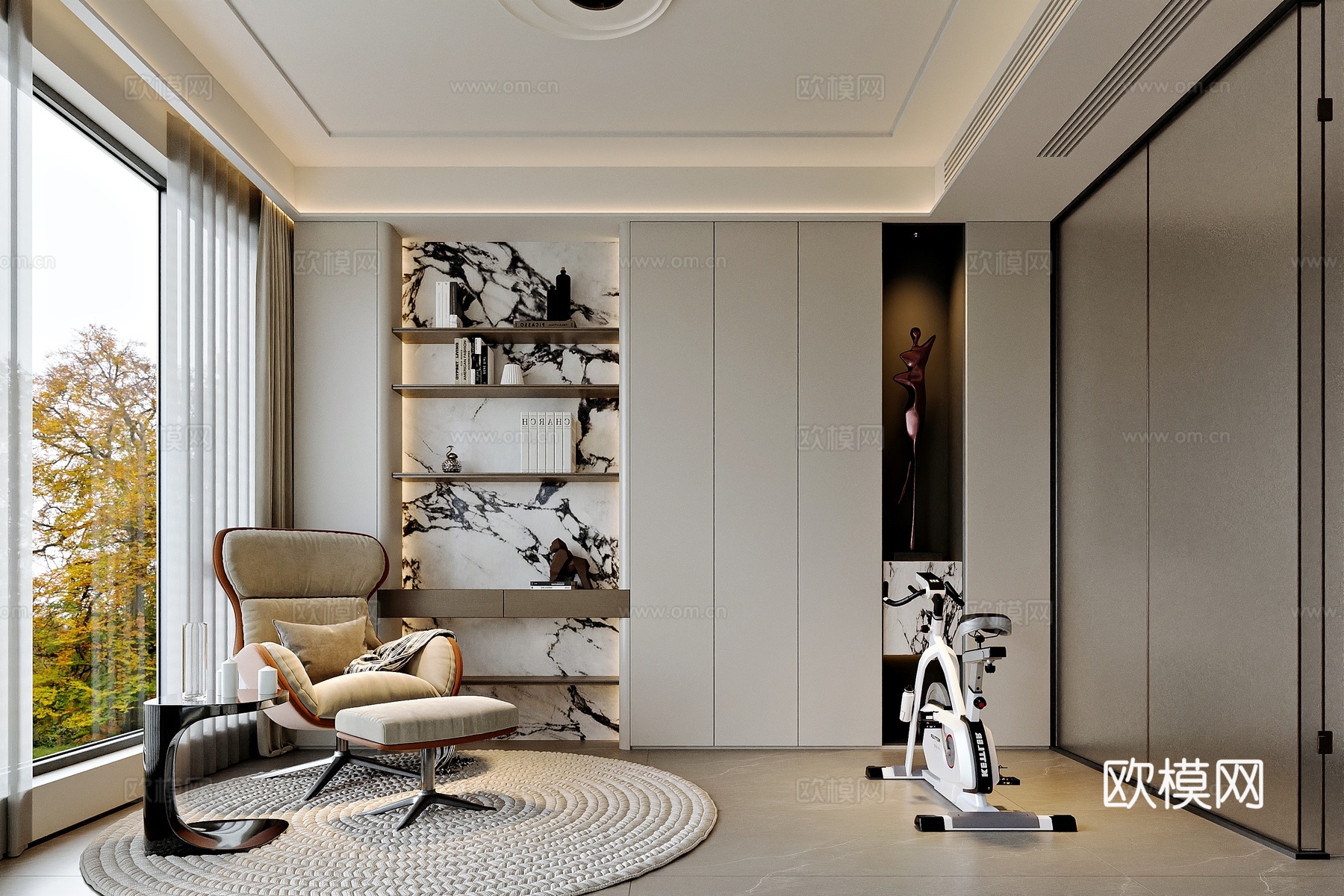 现代风格家居休闲娱乐室 健身区3d模型下载（渲染图2）