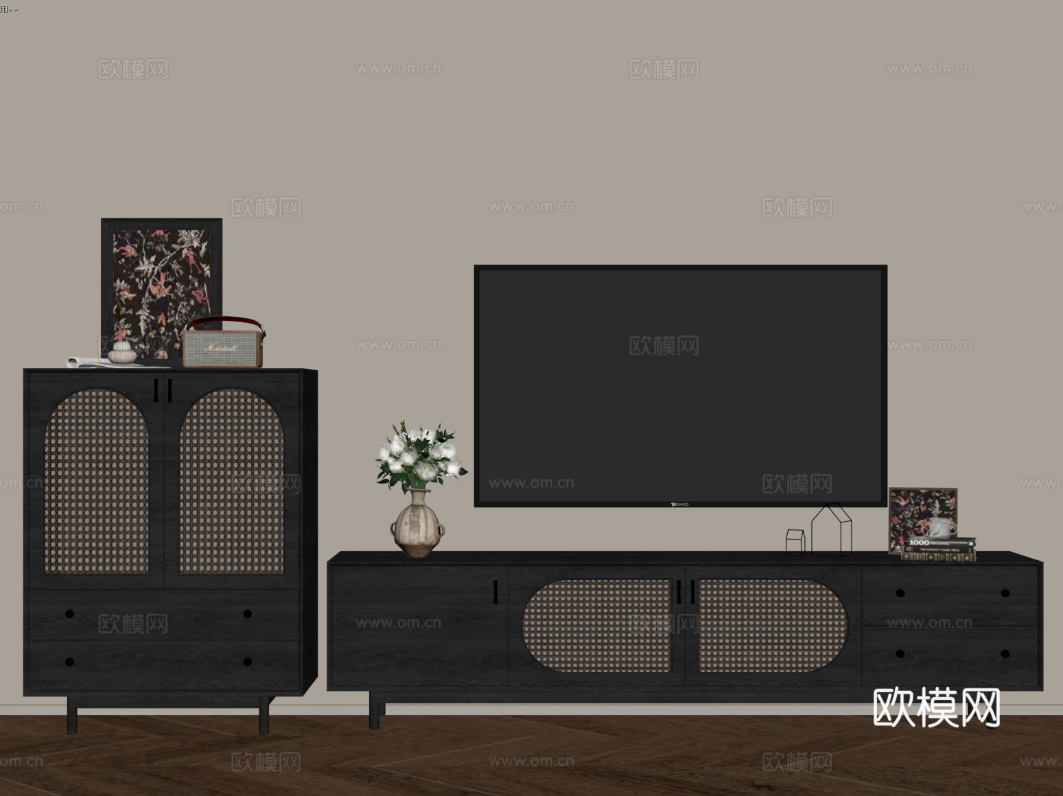 法式电视柜su模型