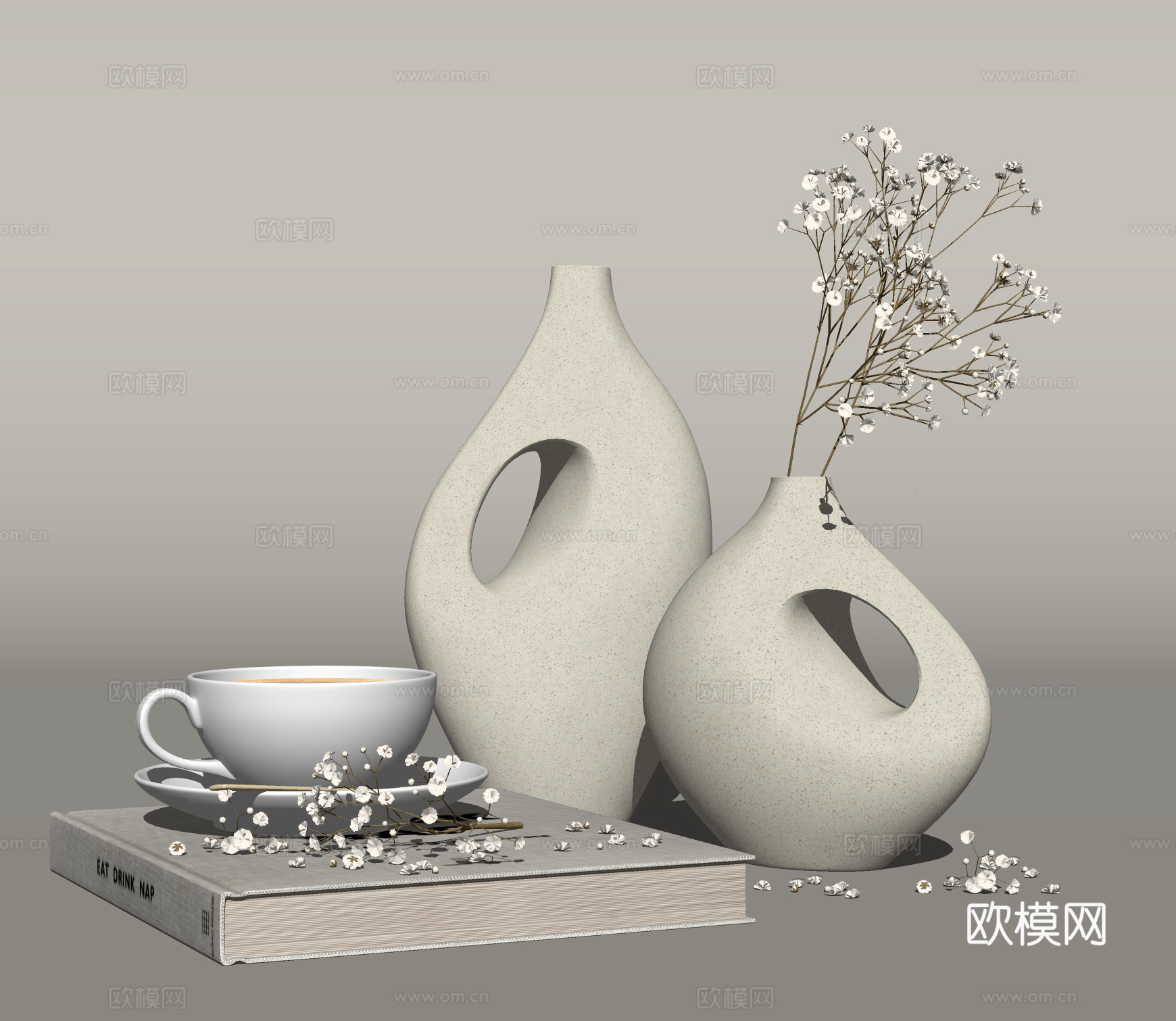 现代干草花瓶摆件su模型下载