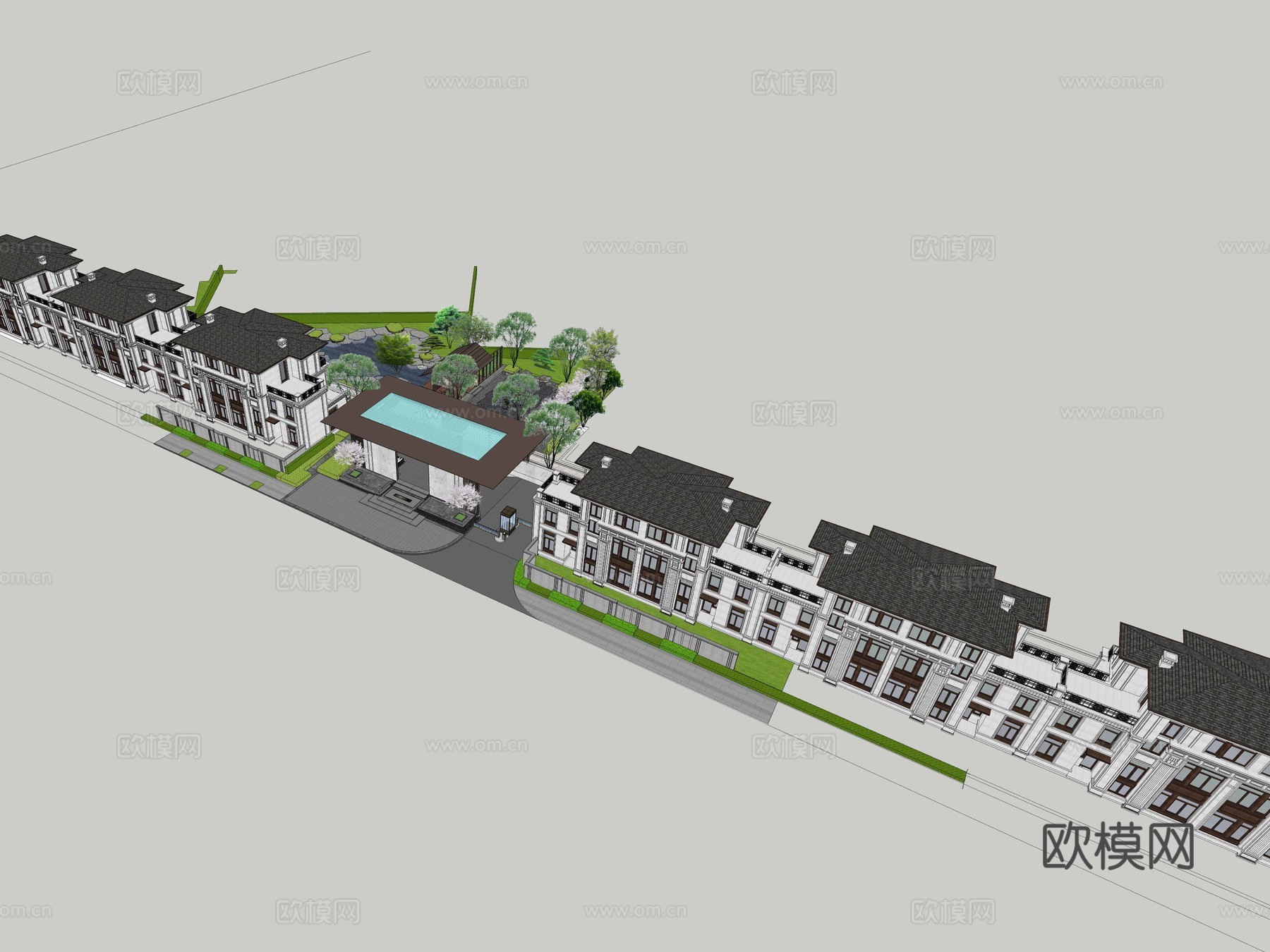 新中式居住区 景观示范区su模型下载