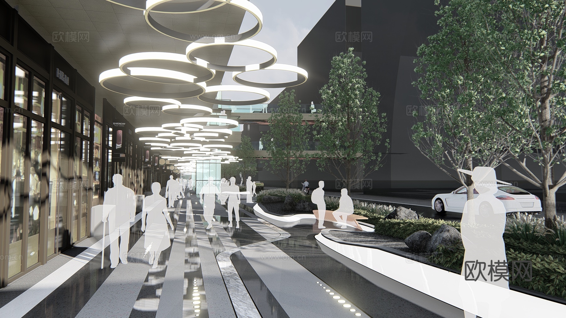 现代商业街su模型下载下载（渲染图3）