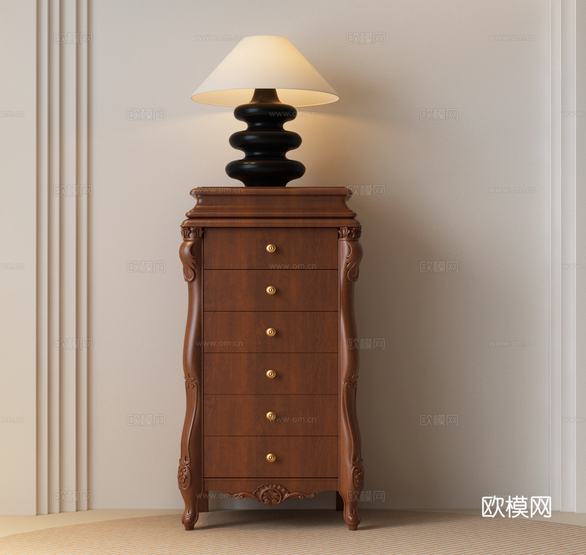 美式斗柜 美式五斗柜 法式中古斗柜 法式台灯 法式中古台灯su模型