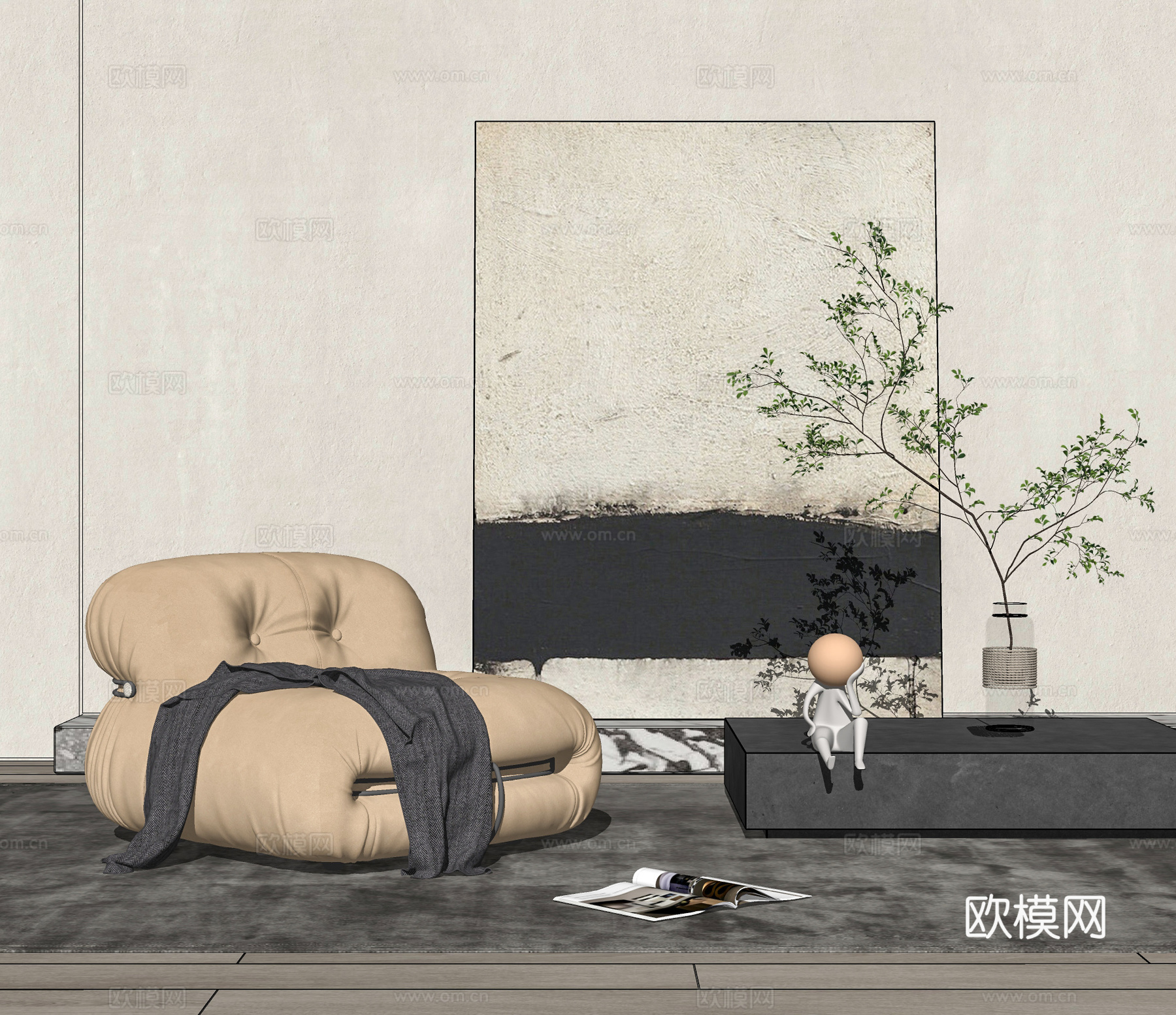 现代布艺懒人沙发su模型下载