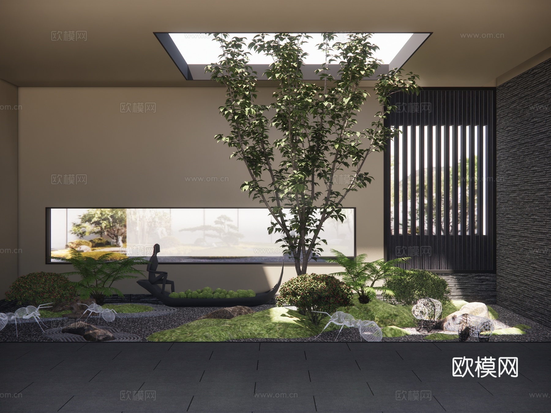 新中式庭院小品 植物堆su模型下载